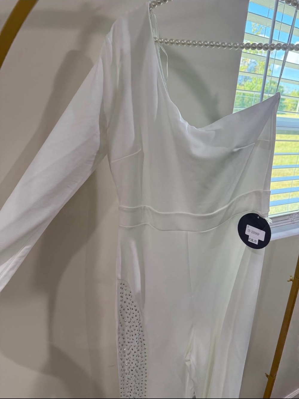 White Rhinestone Jumpsuit - Picture 3 of 4